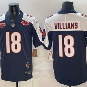 Men's Chicago Bears #18 Caleb Williams Navy White F.U.S.E. 2025 NFC North Division Champions & VMH Patch Vapor Untouchable Limited Stitched Football Jersey
