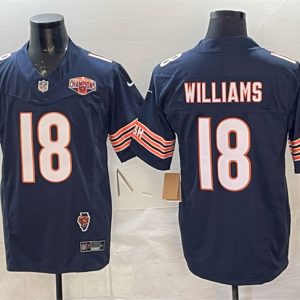 Men's Chicago Bears #18 Caleb Williams Navy F.U.S.E. 2025 NFC North Division Champions & Illinois Patch Stitched Football Jersey