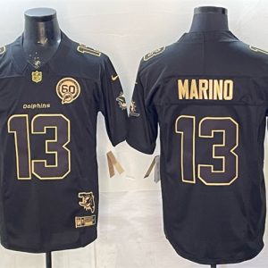 Men's Miami Dolphins #13 Dan Marino Black Gold F.U.S.E. With Patch Limited Stitched Football Jersey