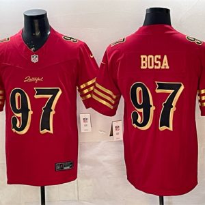 Men's San Francisco 49ers #97 Nick Bosa Red Gold 2025 F.U.S.E. ?Rivalries? Vapor Limited Stitched Football Jersey