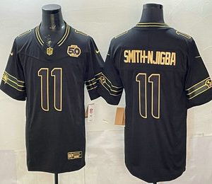 Men's Seattle Seahawks #11 Jaxon Smith-Njigba Black Gold 2025 FUSE 50th Season Patch Limited Stitched Jersey