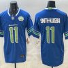 Men's Seattle Seahawks #11 Jaxon Smith-Njigba Royal FUSE 2025 NFC West Champions Patch Limited Stitched Jersey