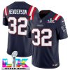 Men's New England Patriots #32 TreVeyon Henderson Navy 2025 F.U.S.E. Super Bowl LX Patch Limited Football Stitched Jersey