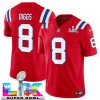 Men's New England Patriots #8 Stefon Diggs Red 2025 F.U.S.E. Super Bowl LX Patch Vapor Limited Football Stitched Jersey