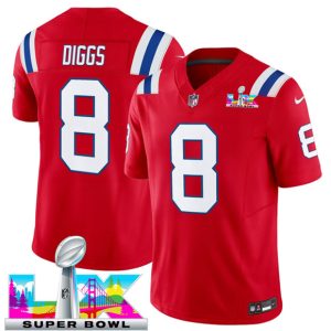 Men's New England Patriots #8 Stefon Diggs Red 2025 F.U.S.E. Super Bowl LX Patch Vapor Limited Football Stitched Jersey