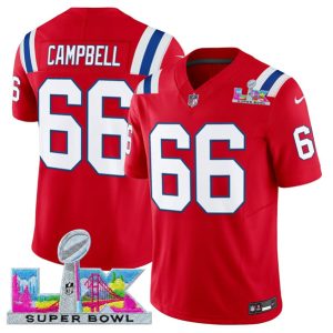 Men's New England Patriots #66 Will Campbell Red 2025 F.U.S.E. Super Bowl LX Patch Vapor Limited Football Stitched Jersey