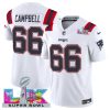 Men's New England Patriots #66 Will Campbell White 2025 F.U.S.E. Super Bowl LX Patch Vapor Limited Football Stitched Jersey