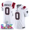 Men's New England Patriots #0 Christian Gonzalez White 2025 F.U.S.E. Super Bowl LX Patch Vapor Limited Football Stitched Jersey