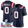 Men's New England Patriots #0 Christian Gonzalez Navy 2025 F.U.S.E. Super Bowl LX Patch Vapor Limited Football Stitched Jersey