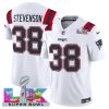 Men's New England Patriots #38 Rhamondre Stevenson White 2025 F.U.S.E. Super Bowl LX Patch Vapor Limited Football Stitched Jersey
