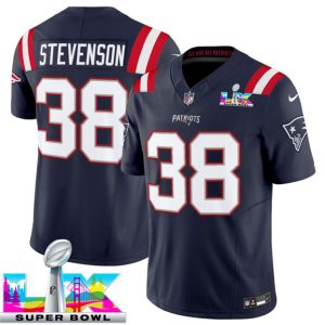 Men's New England Patriots #38 Rhamondre Stevenson Navy 2025 F.U.S.E. Super Bowl LX Patch Vapor Limited Football Stitched Jersey