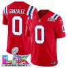 Men's New England Patriots #0 Christian Gonzalez Red 2025 F.U.S.E. Super Bowl LX Patch Vapor Limited Football Stitched Jersey
