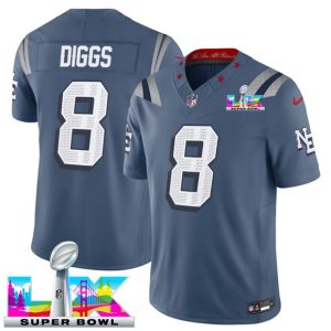 Men's New England Patriots #8 Stefon Diggs Storm Blue 2025 F.U.S.E. Super Bowl LX Patch ?Rivalries? Vapor Limited Football Stitched Jersey