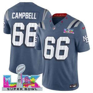 Men's New England Patriots #66 Will Campbell Storm Blue 2025 F.U.S.E. Super Bowl LX Patch ?Rivalries? Vapor Limited Football Stitched Jersey