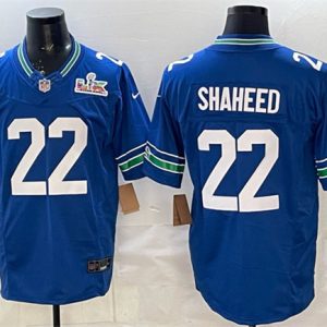 Men's Seattle Seahawks #22 Rashid Shaheed Royal 2025 F.U.S.E. Super Bowl LX Patch Vapor Throwback Limited Football Stitched Jersey