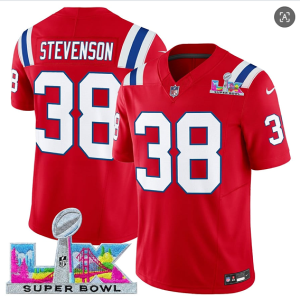 Men's New England Patriots #38 Rhamondre Stevenson Red 2025 F.U.S.E. Super Bowl LX Patch Vapor Limited Football Stitched Jersey