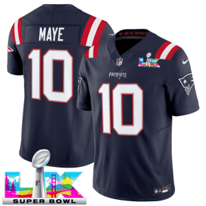 Men's New England Patriots #10 Drake Maye Navy 2025 F.U.S.E. Super Bowl LX Patch Vapor Limited Football Stitched Jersey