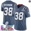 Men's New England Patriots #38 Rhamondre Stevenson Storm Blue 2025 F.U.S.E. Super Bowl LX Patch ?Rivalries? Vapor Limited Football Stitched Jersey