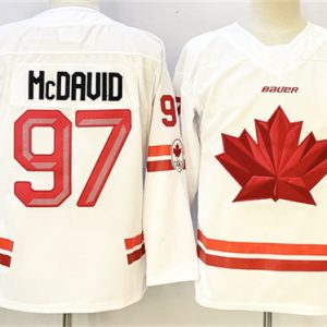 Men's Canada Hockey #97 Connor McDavid White With A Patch Stitched Jersey