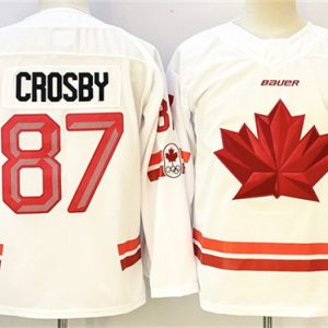 Men's Canada Hockey #87 Sidney Crosby White With C Patch Stitched Jersey