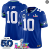Men's Seattle Seahawks#10 Cooper Kupp Royal 2025 F.U.S.E. Super Bowl LX Patch And 50th Season Patch Vapor Throwback Limited Football Stitched Jersey