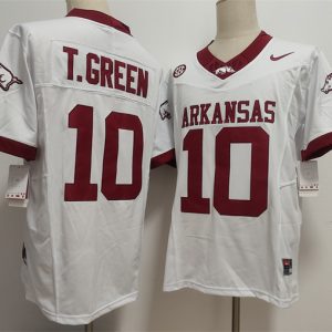 Men's Arkansas Razorbacks #10 TAYLEN GREEN White 2025 F.U.S.E. Vapor Limited Stitched Football Jersey