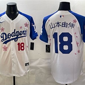 Men's Los Angeles Dodgers #18 ???? White Royal 2025 World Series Champions Patch Tokyo Series Limited Stitched Baseball Jersey