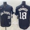 Men's Los Angeles Dodgers #18 Yoshinobu Yamamoto Black LA Gothic Style With 2025 World Series Champions Patch Limited Stitched Baseball Jersey