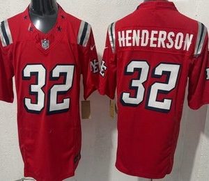 Men's New England Patriots #32 TreVeyon Henderson Limited Red Rivalries FUSE Vapor Jersey