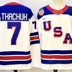 Men's USA #7 Brady Tkachuk White 2025-2026 Stitched Jersey