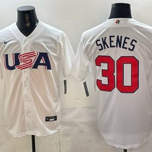 Men's USA Baseball #30 Paul Skenes White World Baseball Classic Stitched Jersey