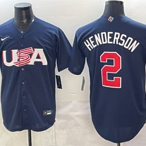 Men's USA Baseball #2 Gunnar Henderson Navy World Baseball Classic Stitched Jersey