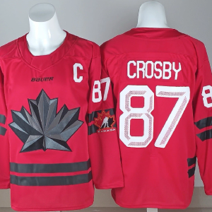Men's Canada Hockey #87 Sidney Crosby With C Patch Red 2026 Olympics Stitched Jersey