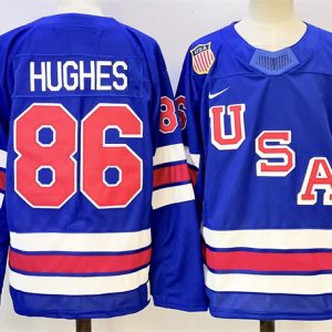 Men's USA #86 Jack Hughes Blue 2025-2026 Stitched Jersey