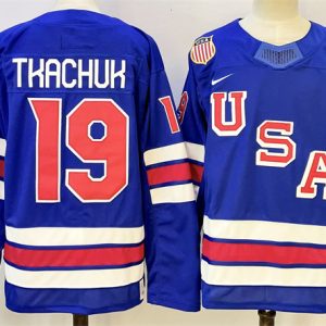 Men's USA #19 Matthew Tkachuk Royal 2025-2026 Stitched Jersey