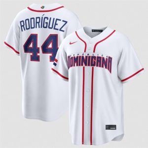 Men's Dominican Republic Baseball #44 Julio Rodr?guez White 2026 World Baseball Classic Home Stadium Stitched Jersey