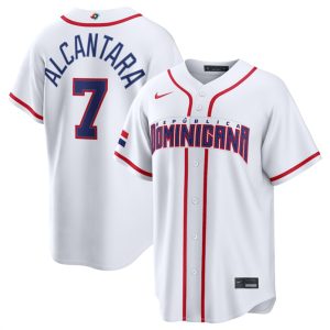 Men's Dominican Republic Baseball #7 Sandy Alcantara White 2026 World Baseball Classic Home Stadium Stitched Jersey