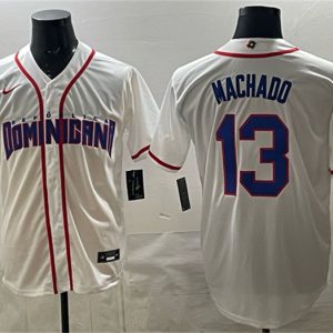 Men's Dominican Republic Baseball #13 Manny Machado White 2026 World Baseball Classic Home Stadium Stitched Jersey