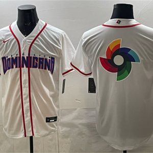Men's Dominican Republic Baseball Team Big Logo White 2026 World Baseball Classic Home Stadium Stitched Jersey
