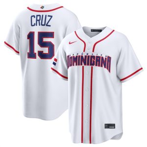 Men's Dominican Republic Baseball #15 Oneil Cruz White 2026 World Baseball Classic Home Stadium Stitched Jersey