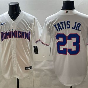 Men's Dominican Republic Baseball #23 Fernando Tatis Jr. White World Baseball Classic Stitched Jersey