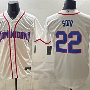 Men's Dominican Republic Baseball #22 Juan Soto White 2026 World Baseball Classic Home Stadium Stitched Jersey