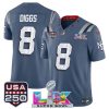 Men's New England Patriots #8 Stefon Diggs Storm Blue 2025 F.U.S.E. Super Bowl LX & USA 250' Patch ?Rivalries? Vapor Limited Football Stitched Jersey
