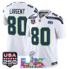 Men's Seattle Seahawks #80 Steve Largent White 2025 F.U.S.E. Super Bowl LX Patch And 50th Season & USA 250' Patch Vapor Limited Football Stitched Jersey