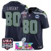 Men's Seattle Seahawks #80 Steve Largent Navy 2025 F.U.S.E. Super Bowl LX Patch And 50th Season & USA 250' Patch Vapor Limited Football Stitched Jersey