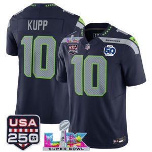 Men's Seattle Seahawks #10 Cooper Kupp Navy 2025 F.U.S.E. Super Bowl LX Patch And 50th Season Patch Vapor Limited Football Stitched Jersey