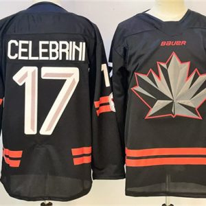 Men's Canada Hockey #17 Macklin Celebrini Black Stitched Jersey