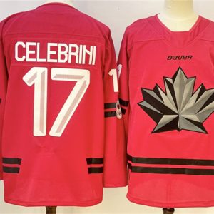Men's Canada Hockey #17 Macklin Celebrini Red Stitched Jersey