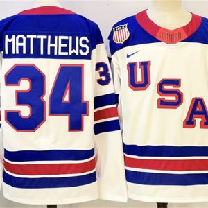 Men's USA #34 Auston Matthews White 2025-2026 Stitched Jersey