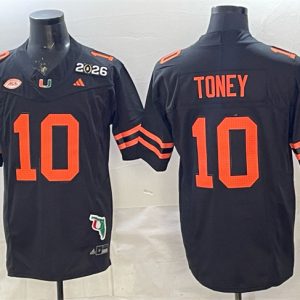 Men's Miami Hurricanes #10 Malachi Toney Black F.U.S.E. 2026 & Florida Patch Stitched Football Jersey